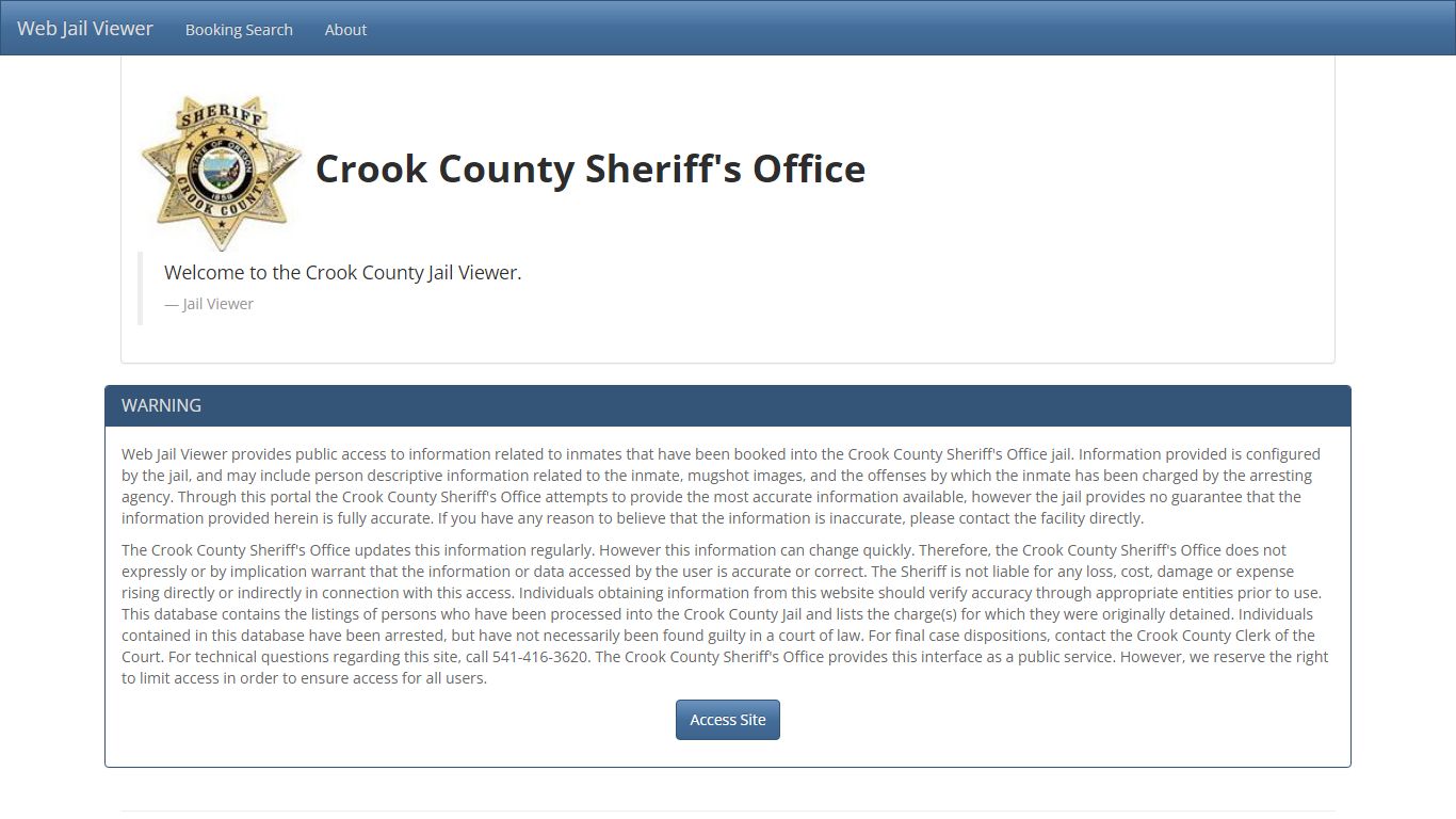 Home Page - Web Jail Viewer - Crook County Jail Viewer