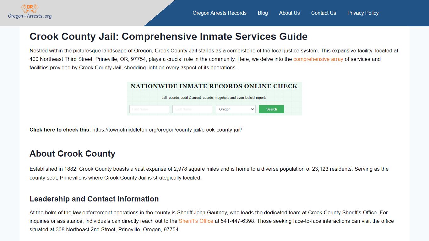 Crook County Jail: Comprehensive Inmate Services Guide